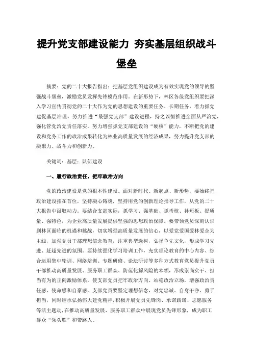 提升党支部建设能力夯实基层组织战斗堡垒
