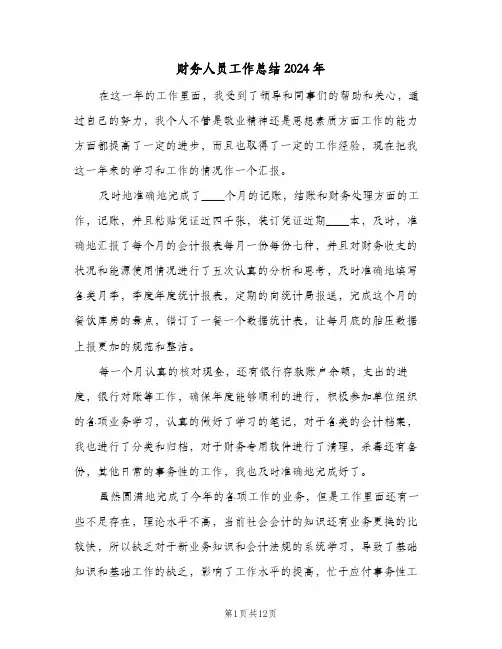 财务人员工作总结2024年（三篇）