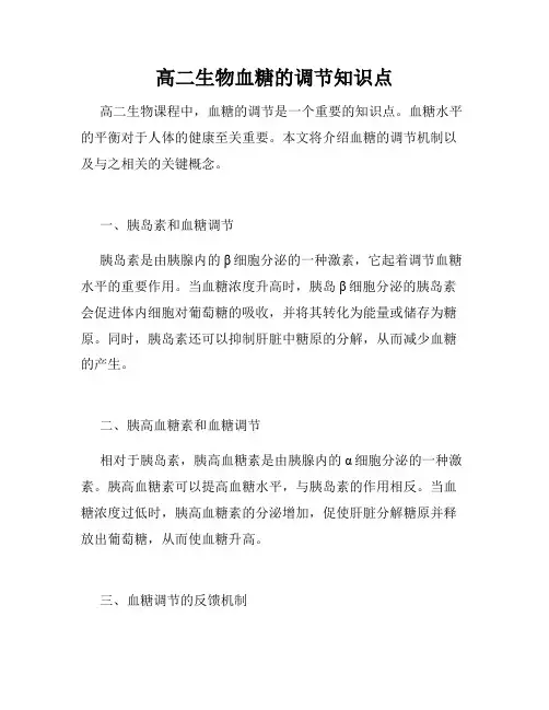 高二生物血糖的调节知识点