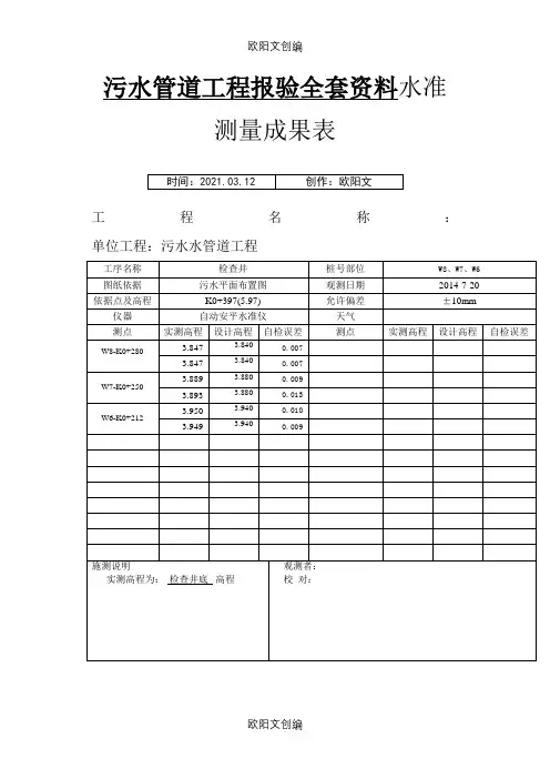 污水管道工程报验全套资料完整版之欧阳文创编