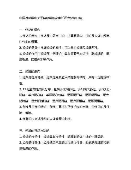 中医基础学中关于经络学的必考知识点总结归纳