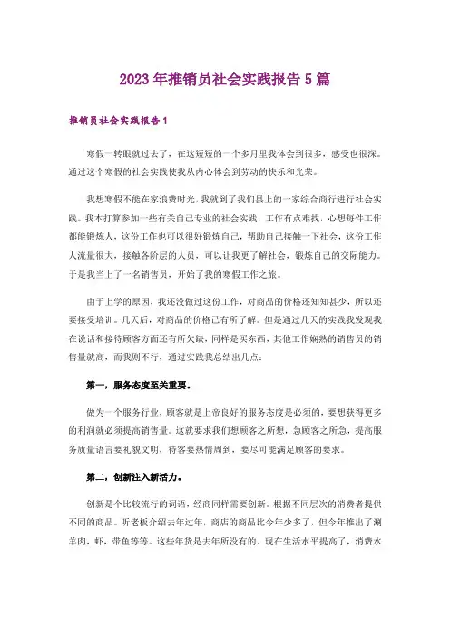 2023年推销员社会实践报告5篇