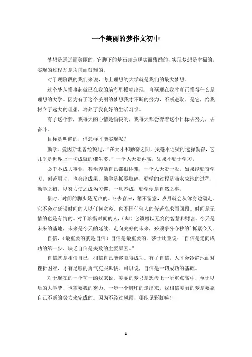 精选一个美丽的梦作文初中
