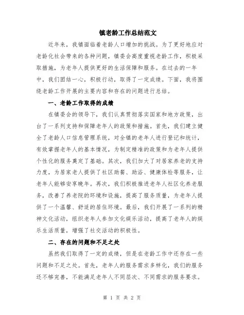 镇老龄工作总结范文