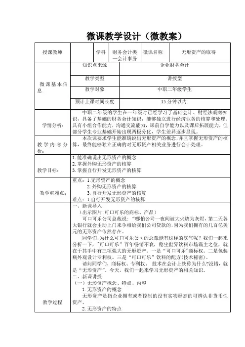 微课教学设计(无形资产的取得)