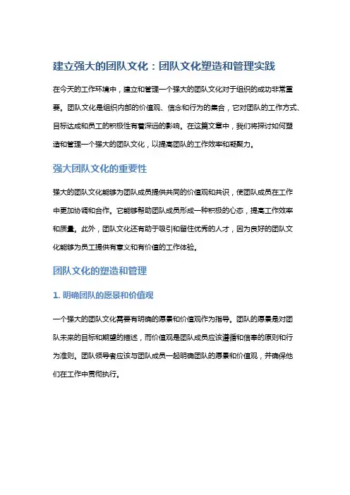 建立强大的团队文化：团队文化塑造和管理实践