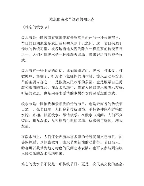 难忘的泼水节这课的知识点