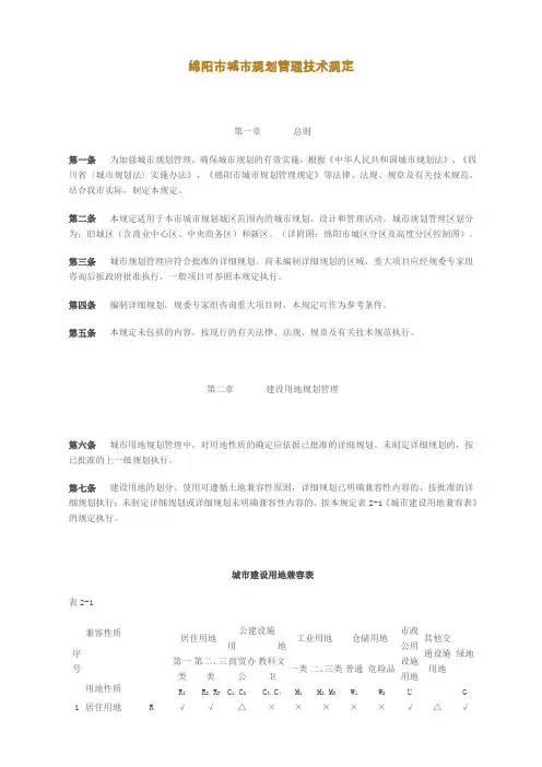 绵阳市城市规划管理技术规定(最新版)