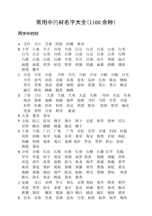 以字母为序的中草药大全（1100余种）