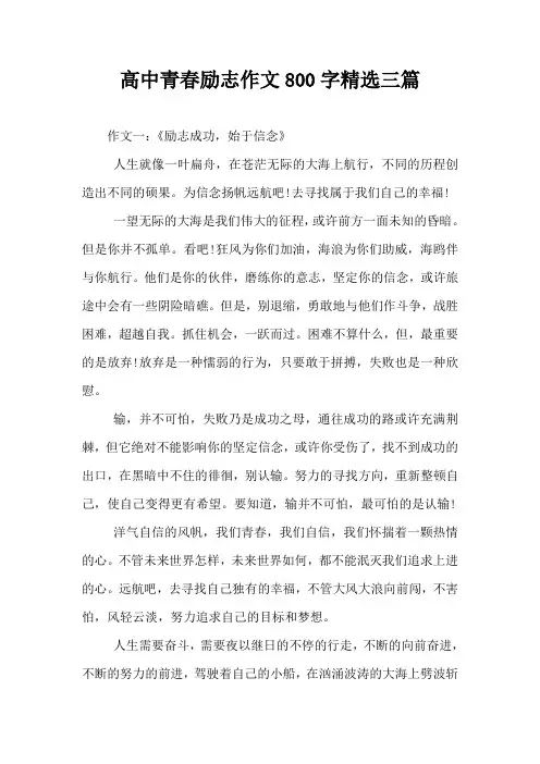 高中青春励志作文800字精选三篇