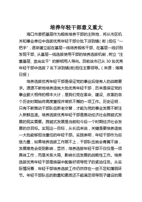 培养年轻干部意义重大
