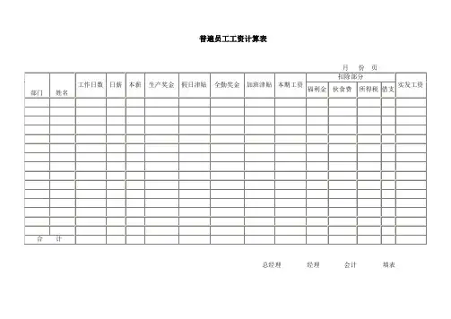 普遍员工工资计算表格式