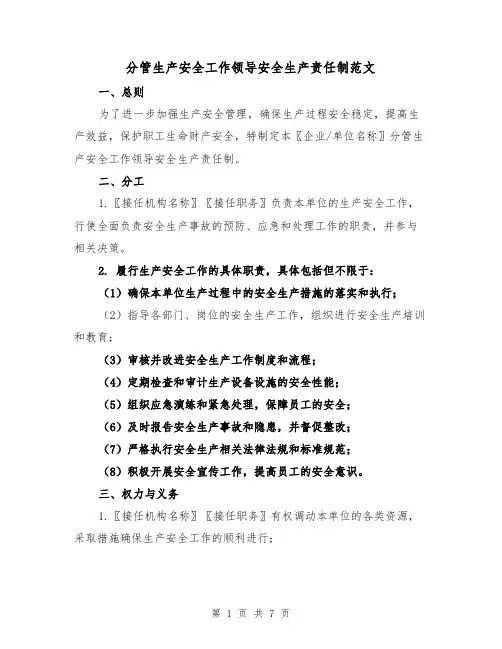 分管生产安全工作领导安全生产责任制范文（4篇）