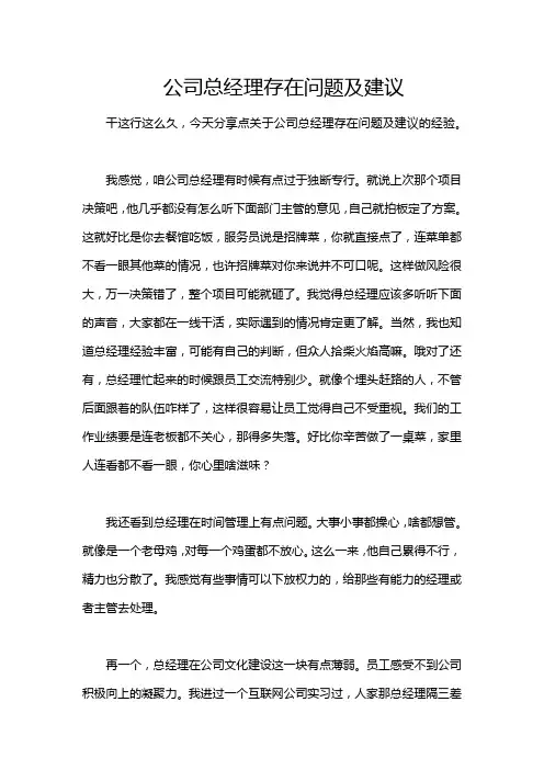 公司总经理存在问题及建议