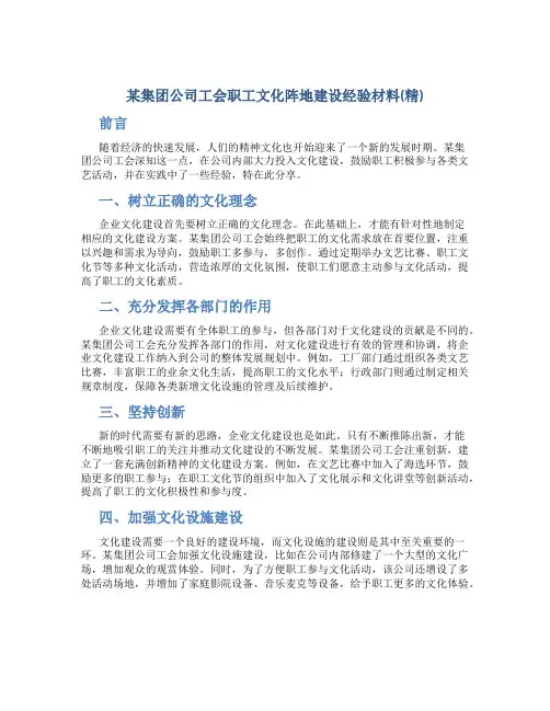 某集团公司工会职工文化阵地建设经验材料(精)