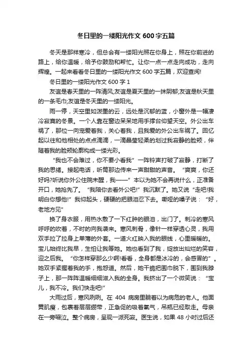 冬日里的一缕阳光作文600字五篇