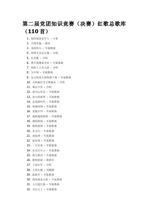 [试题]第二届党团知识竞赛（决赛）红歌总歌库（110首）