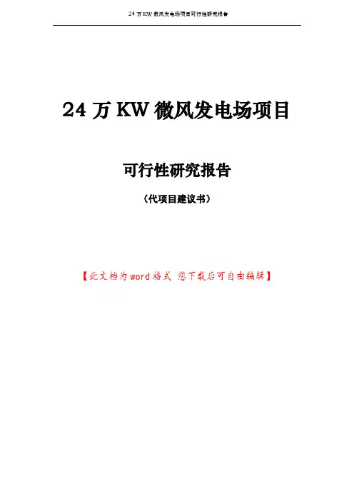 24万KW微风发电场项目可行性研究报告