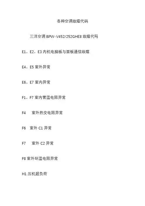 各种空调故障代码