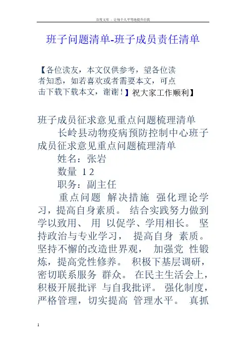 班子问题清单班子成员责任清单