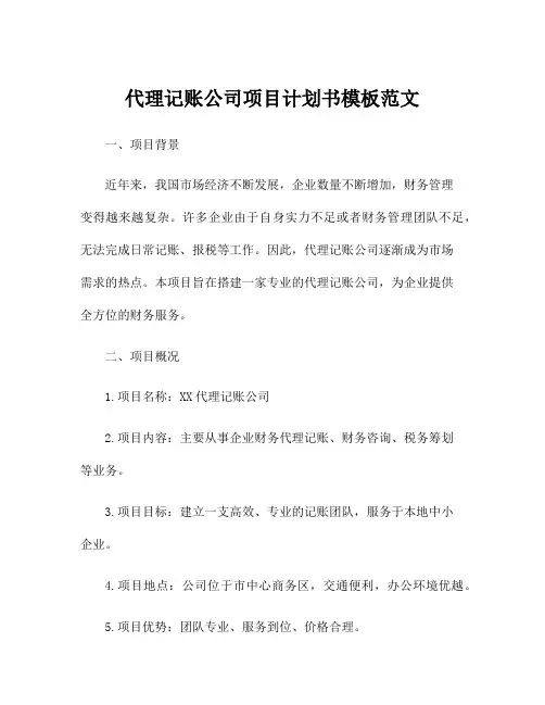 代理记账公司项目计划书模板范文