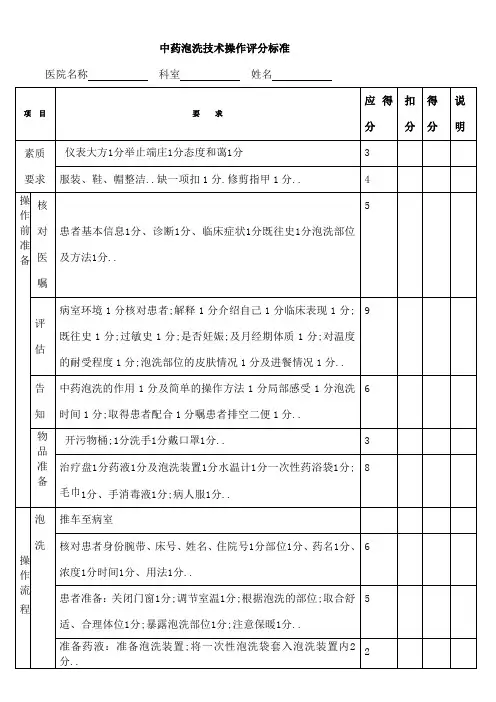 中药泡洗技术操作评分标准