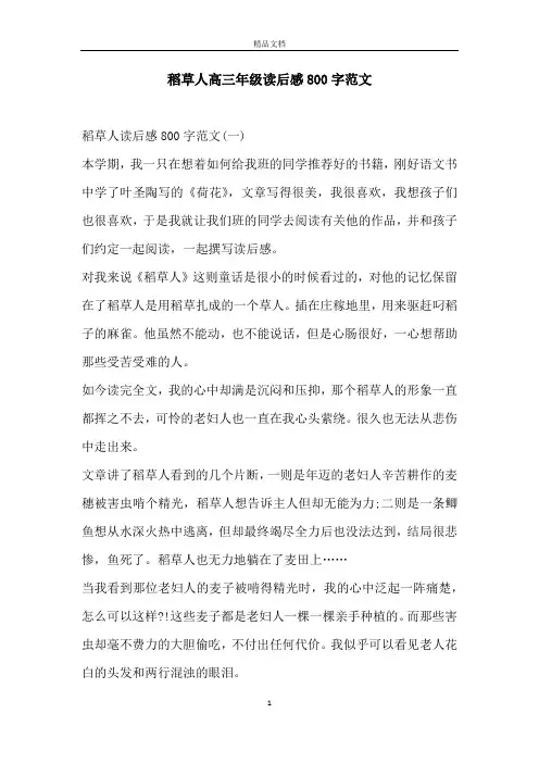 稻草人高三年级读后感800字范文