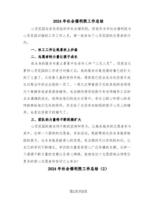 2024年社会福利院工作总结(3篇)