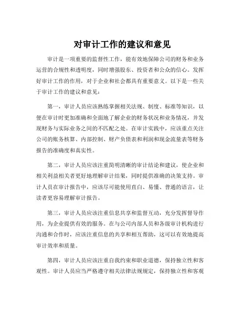 对审计工作的建议和意见