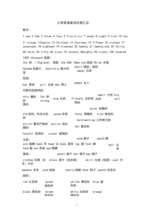 人教版小学英语毕业复习资料
