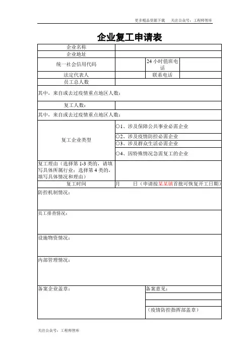 复工申请表