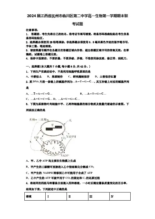 2024届江西省抚州市临川区第二中学高一生物第一学期期末联考试题含解析