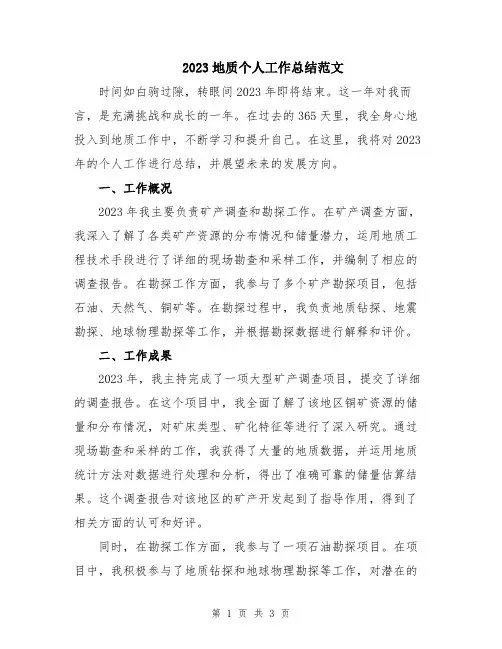 2023地质个人工作总结范文