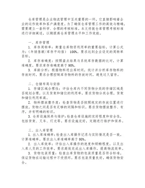 仓库管理考核标准