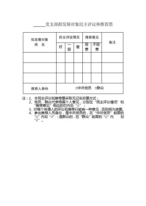 党支部拟发展对象民主评议和推荐票