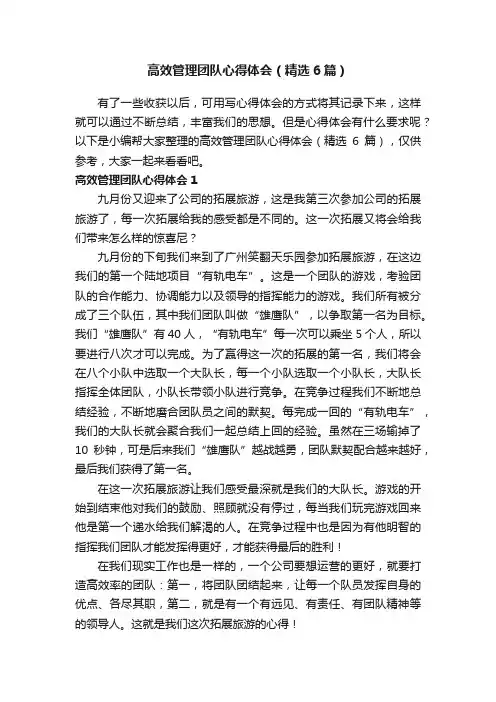 高效管理团队心得体会（精选6篇）