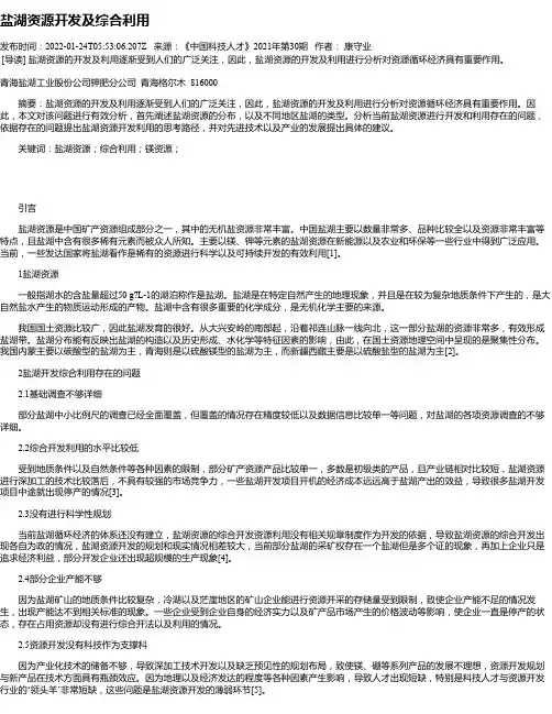 盐湖资源开发及综合利用