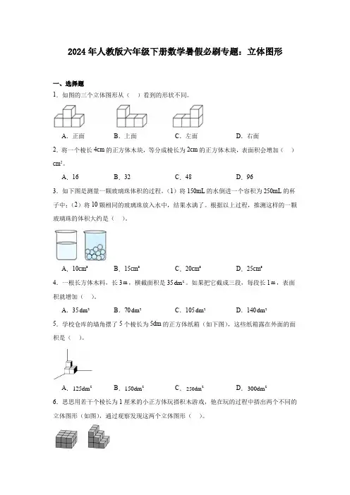 2024年人教版六年级下册数学暑假必刷专题：立体图形