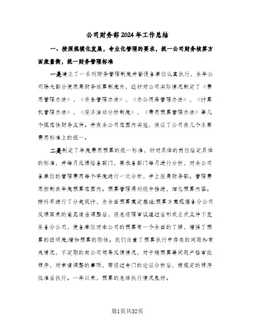 公司财务部2024年工作总结（6篇）