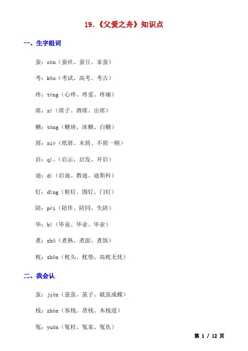 五上语文第19课《父爱之舟》知识点及练习题