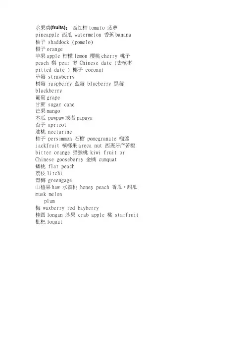 各种食物中英文对照翻译