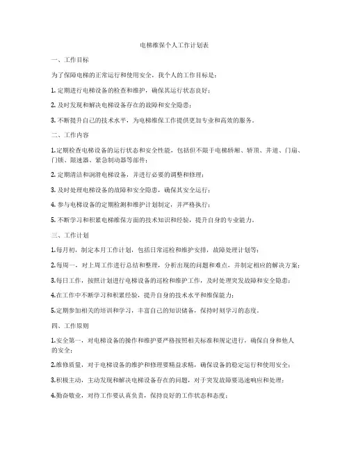 电梯维保个人工作计划表