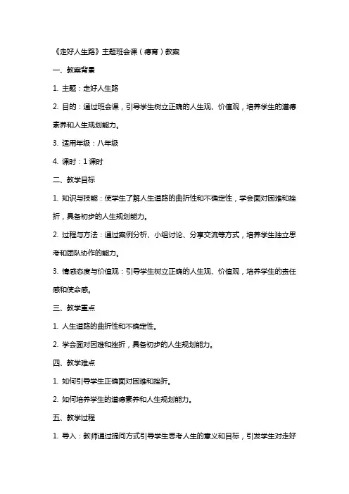“走好人生路”主题班会课(德育)教案比赛方案