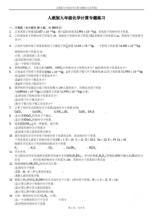 人教版九年级化学计算专题练习(含答案)