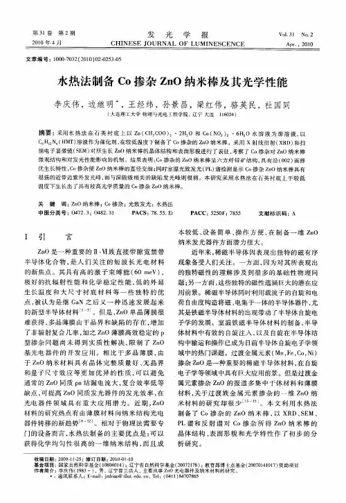 水热法制备Co掺杂ZnO纳米棒及其光学性能