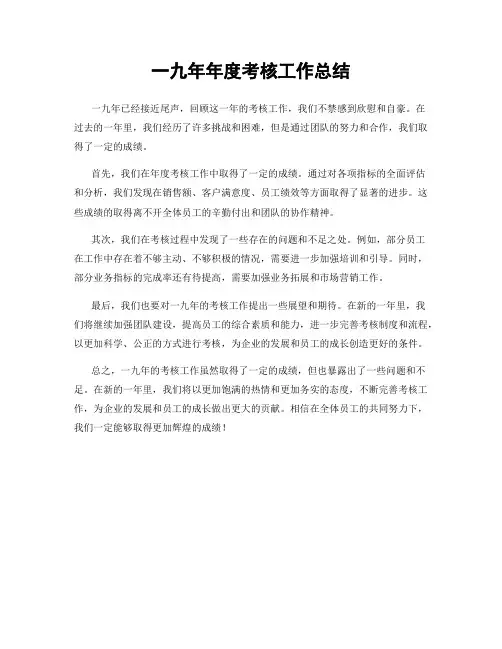 一九年年度考核工作总结