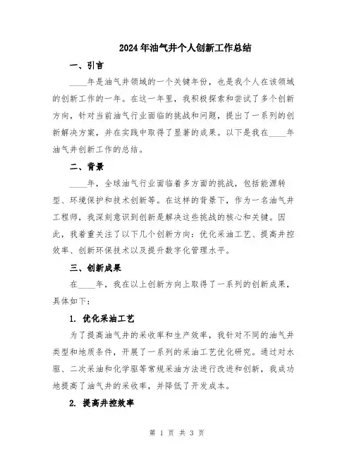 2024年油气井个人创新工作总结