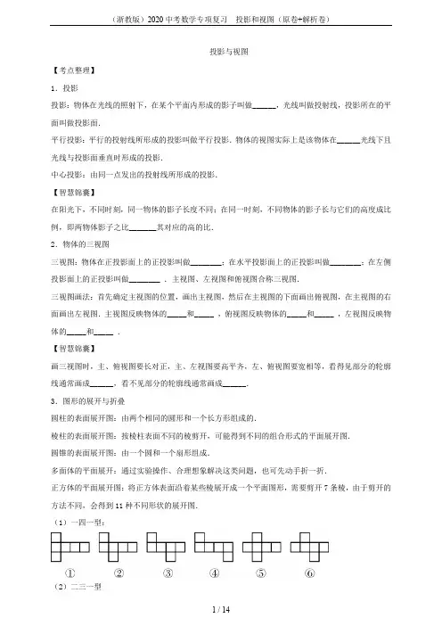 (浙教版)2020中考数学专项复习  投影和视图(原卷+解析卷)