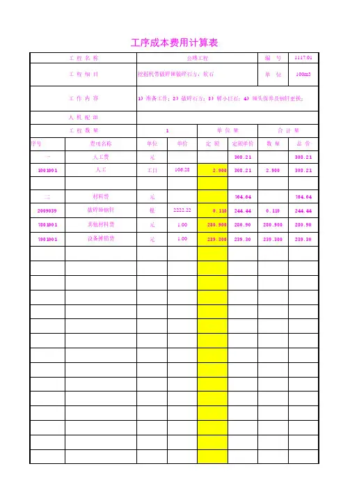 挖掘机带破碎锤破碎石方,软石20年3月公路工序成本分析