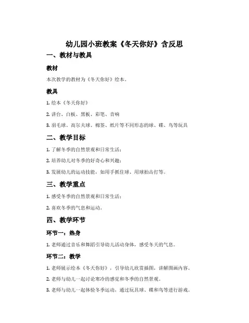 幼儿园小班教案《冬天你好》含反思